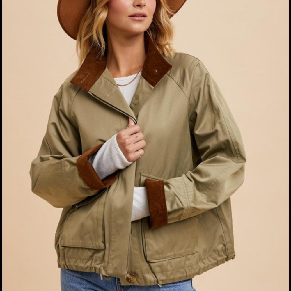 Cotton Collar Cargo Jacket Olive
